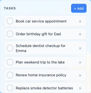Hom-I shared to-do lists with tasks organized into named lists